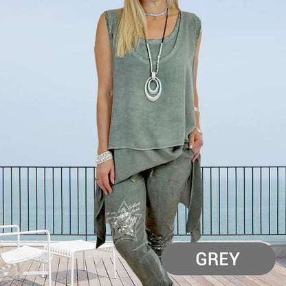 Solara | Sleeveless Top & Printed Pants Set