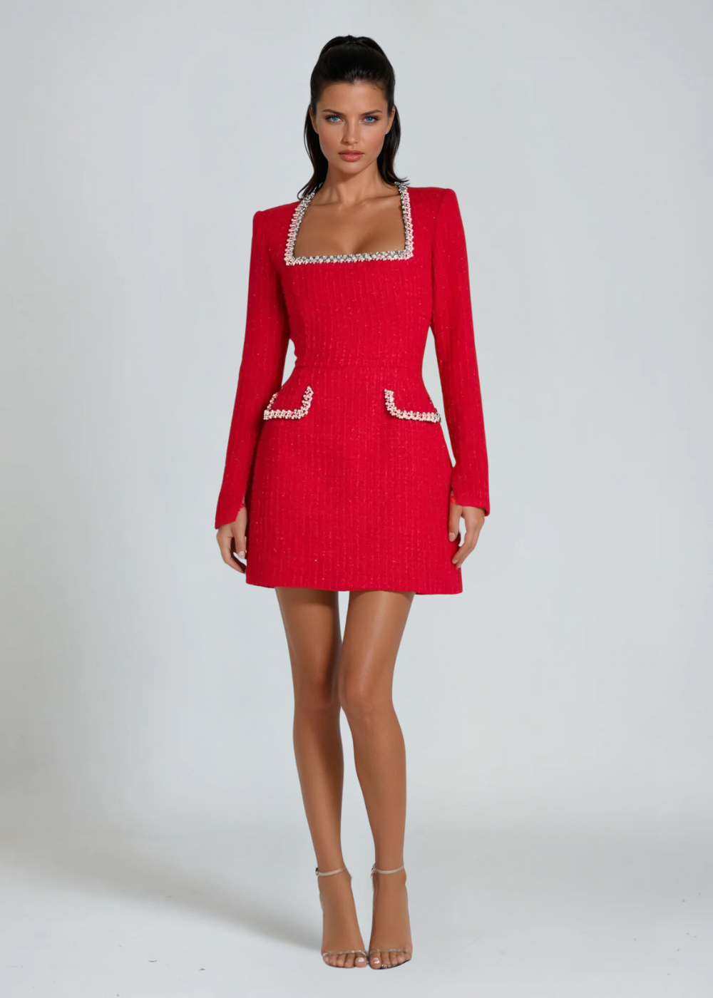 MILLY | LONG SLEEVE MINI DRESS WITH SQUARE NECKLINE