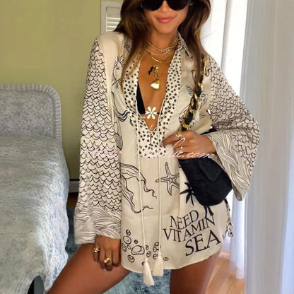 Zanira – Satin Print Tassel Shirt &amp; Shorts Set