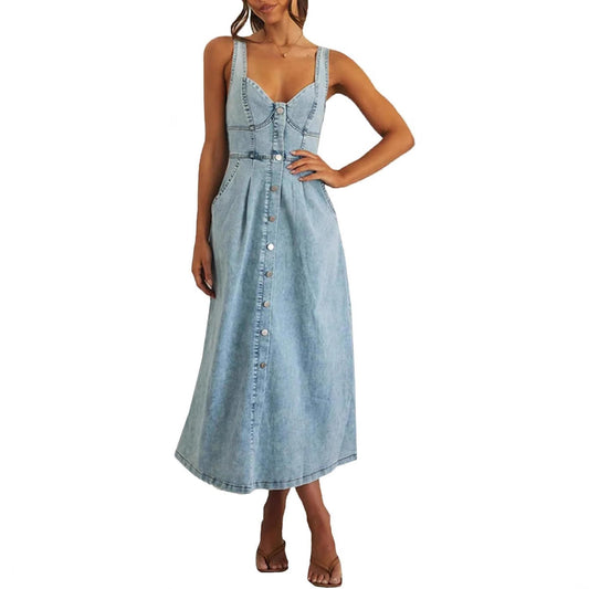 Ravina – Sleeveless Button-Front Denim Dress