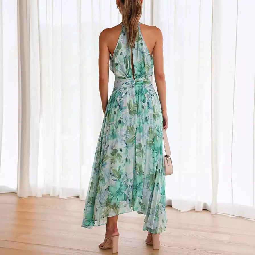 Aveline – Pleated Halter Maxi Dress