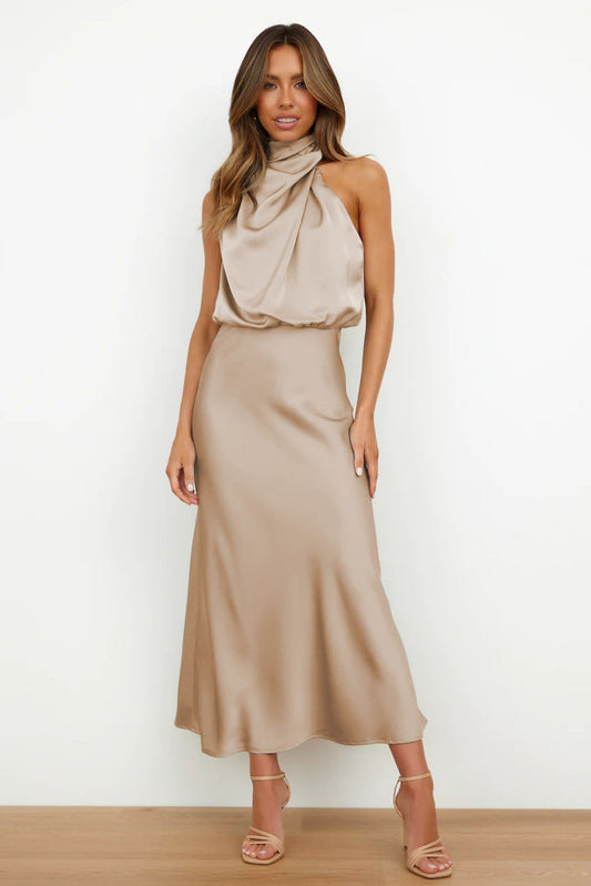 Juliette Rose | Long Satin Halterneck Dress