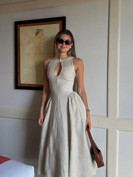 Almira – Classic Linen Midi Dress
