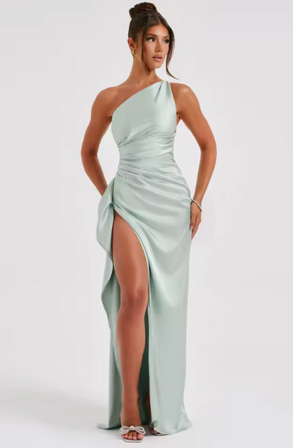 Selestia – One-Shoulder Draped Slit Maxi Dress