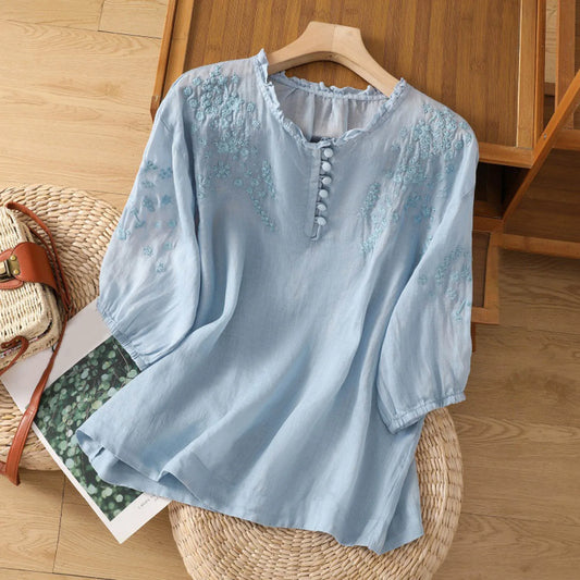 Ismara – Embroidered Button-Up Blouse