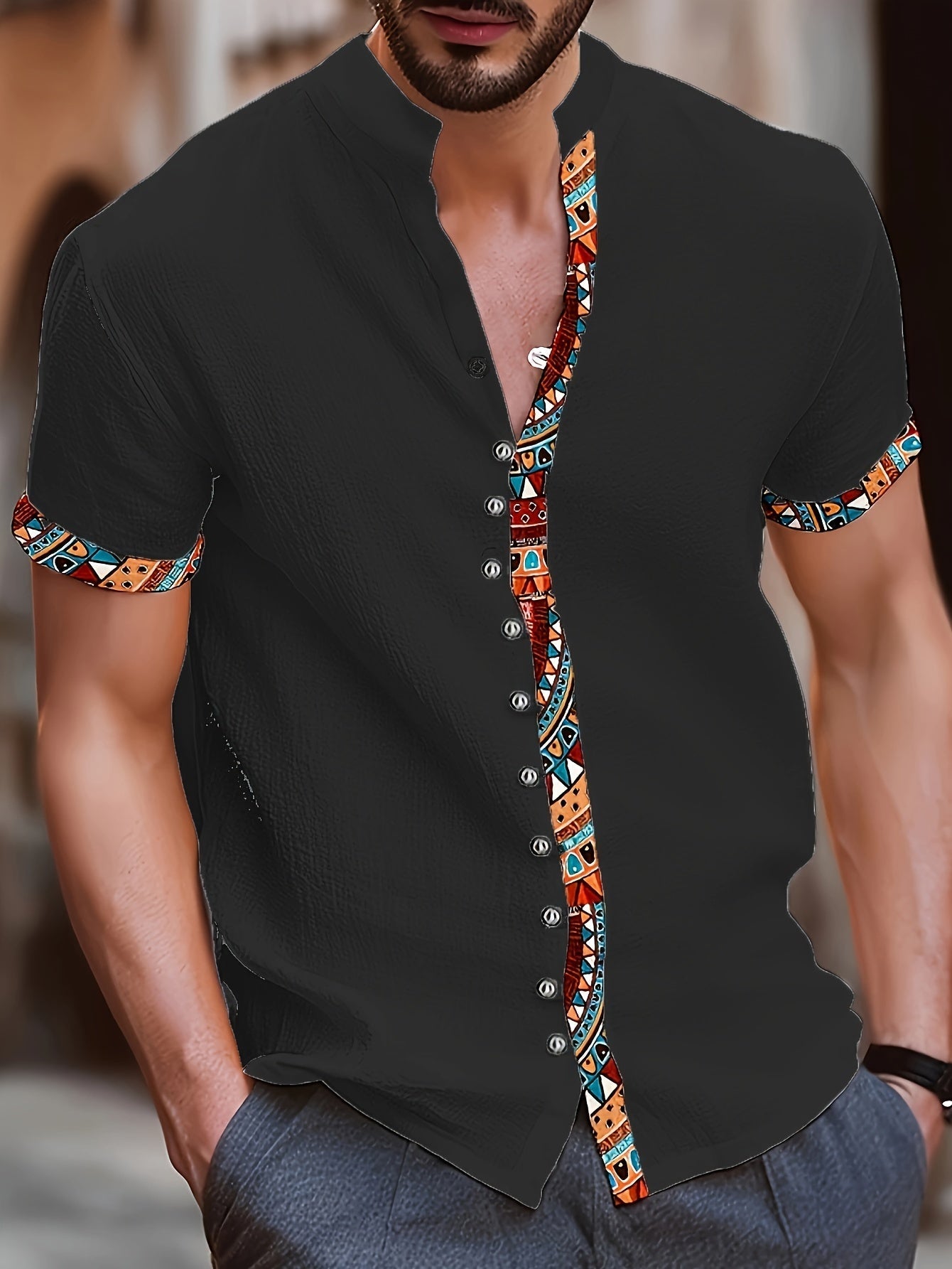 Ezra Cole | Color Block Tribal Cotton Shirt