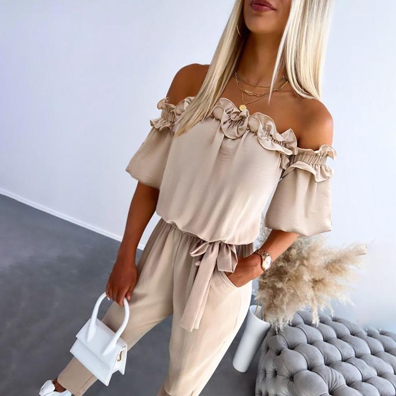 Serelina – Off-Shoulder Frill Tie-Waist Jumpsuit