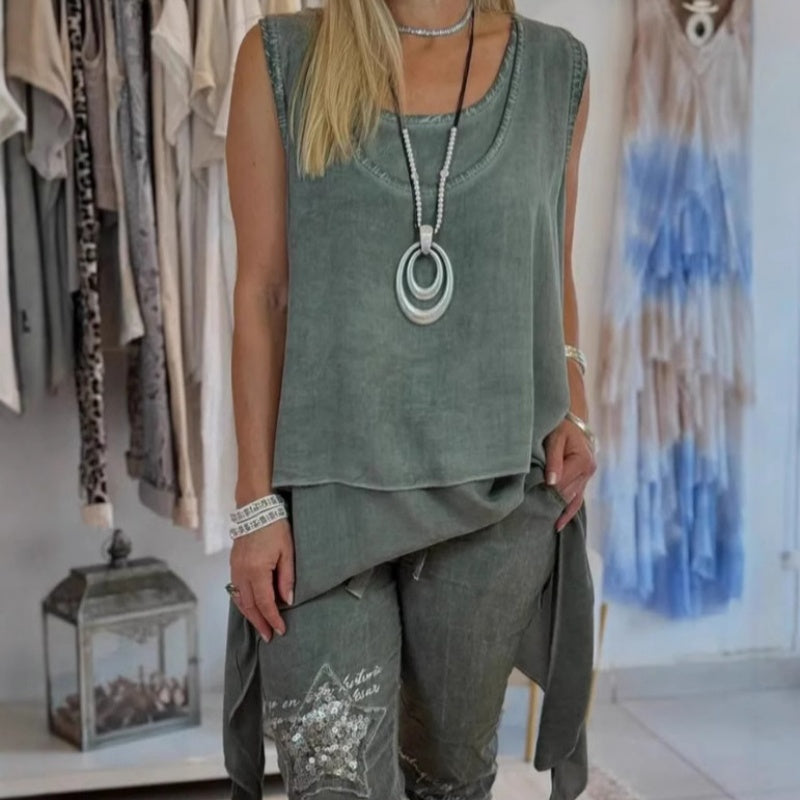 Solara | Sleeveless Top & Printed Pants Set