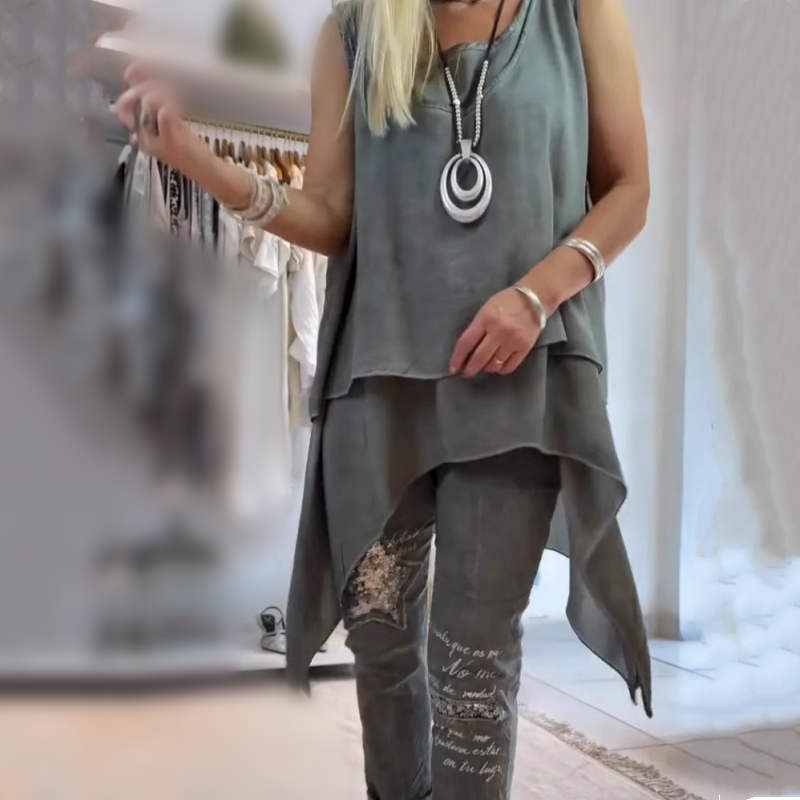 Solara | Sleeveless Top & Printed Pants Set