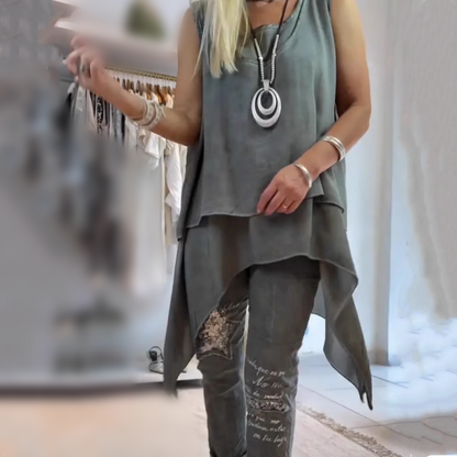 Solara | Sleeveless Top & Printed Pants Set