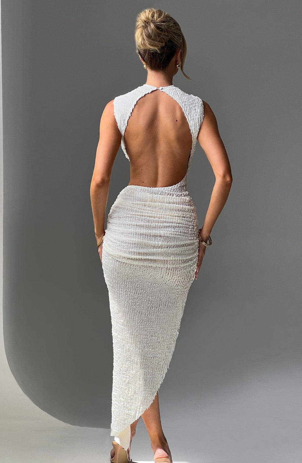 Talyra – Textured Asymmetric Midi Dress