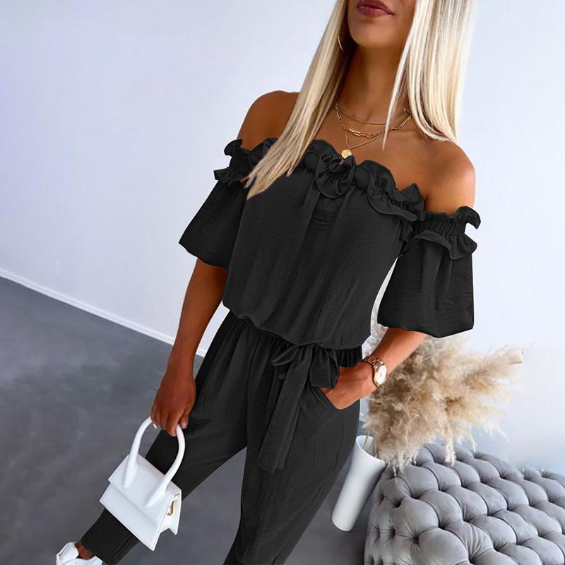 Serelina – Off-Shoulder Frill Tie-Waist Jumpsuit