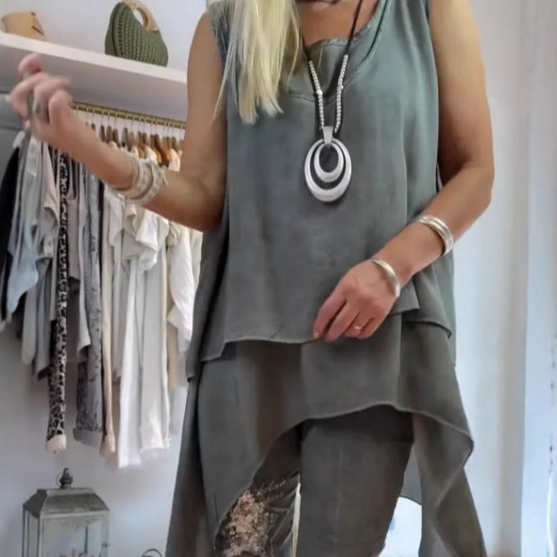 Solara | Sleeveless Top & Printed Pants Set