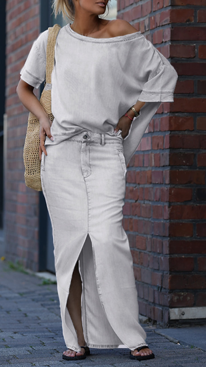 Camille | Off-Shoulder Top &amp; A-Line Skirt Set