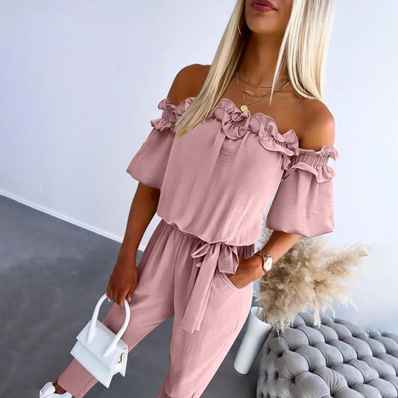 Serelina – Off-Shoulder Frill Tie-Waist Jumpsuit