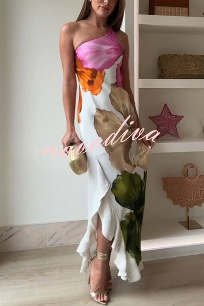 Rosavelle – One-Shoulder Floral Ruffle Maxi Dress
