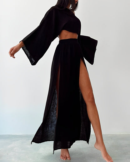 Sara Linéa – Chic Linen Two-Piece Set with Slit