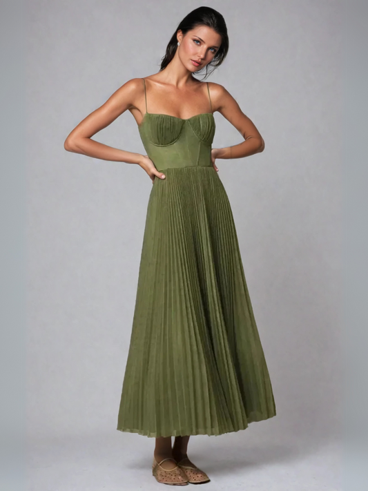 GEMMA | PLEATED HIGH-WAIST MIDI DRESS