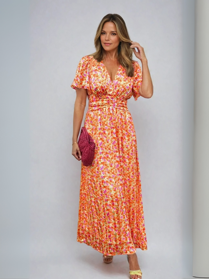 SOPHINA | ELEGANT FLORAL MAXI DRESS WITH V-NECKLINE