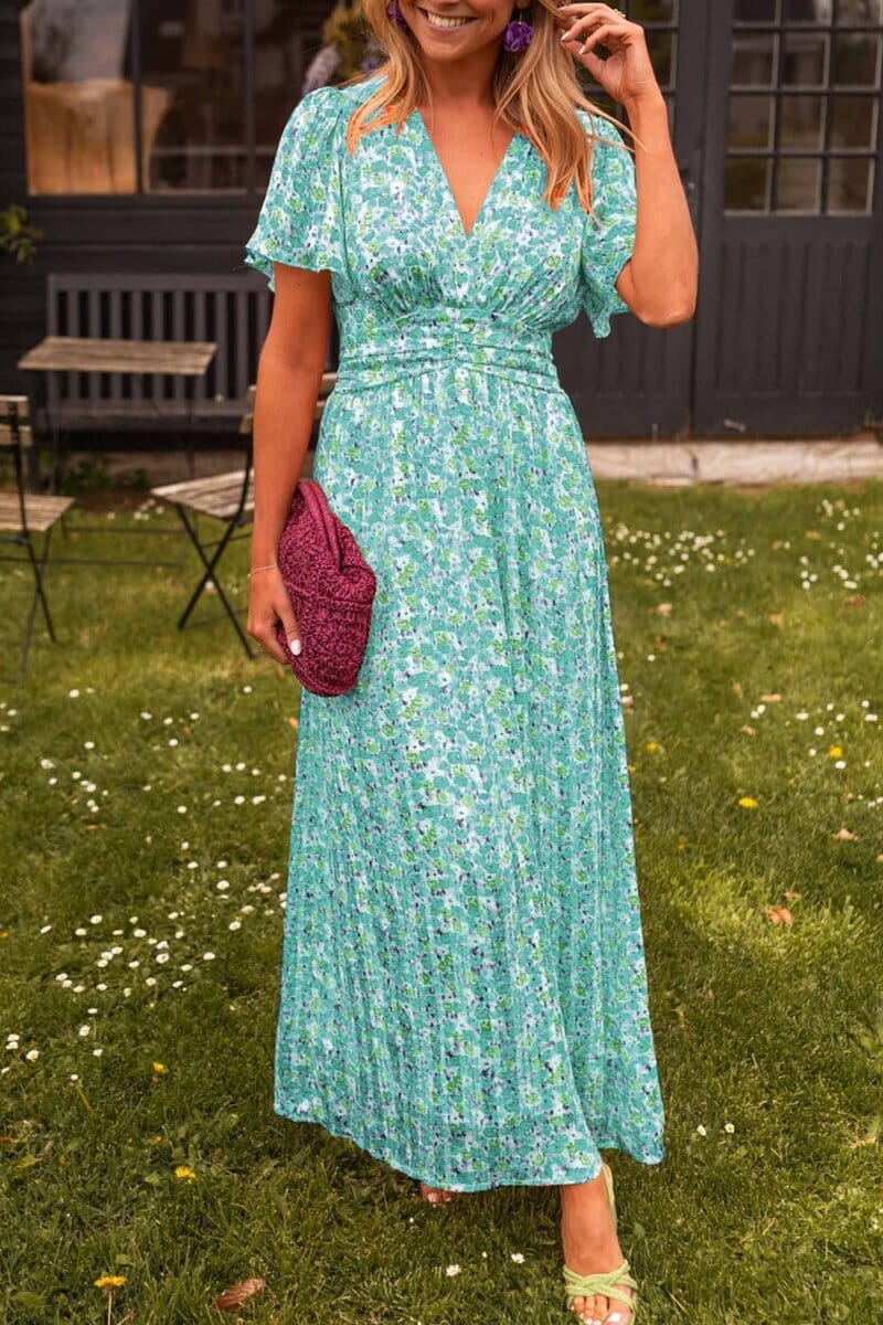 SOPHINA | ELEGANT FLORAL MAXI DRESS WITH V-NECKLINE