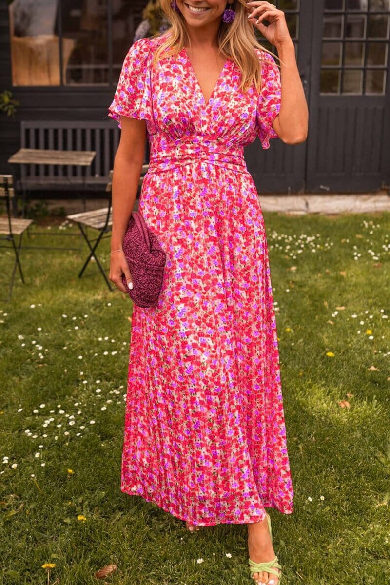 SOPHINA | ELEGANT FLORAL MAXI DRESS WITH V-NECKLINE