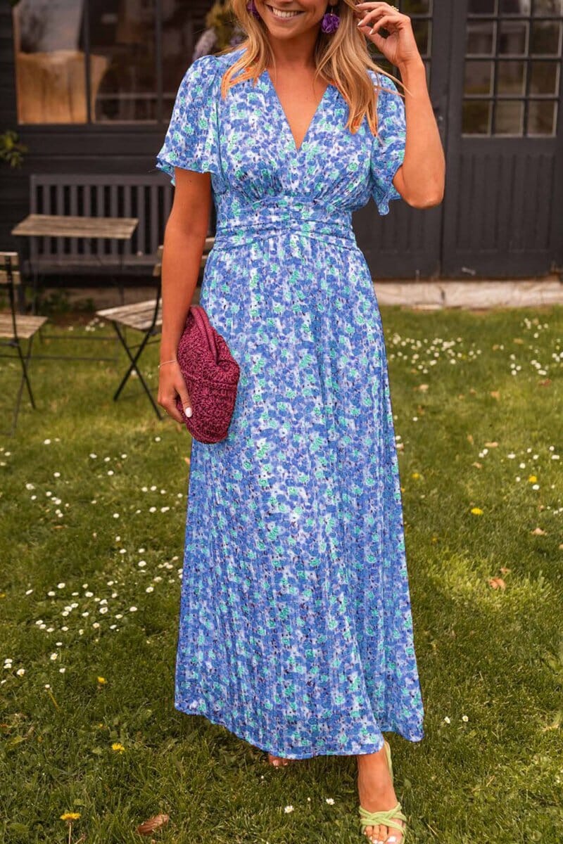SOPHINA | ELEGANT FLORAL MAXI DRESS WITH V-NECKLINE