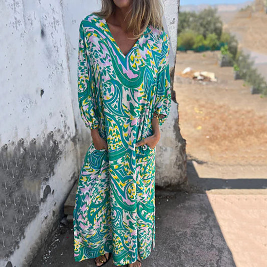 Lowri – V-Neck Maxi Dress with Pockets