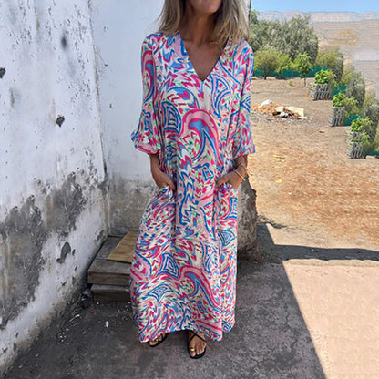 Lowri – V-Neck Maxi Dress with Pockets