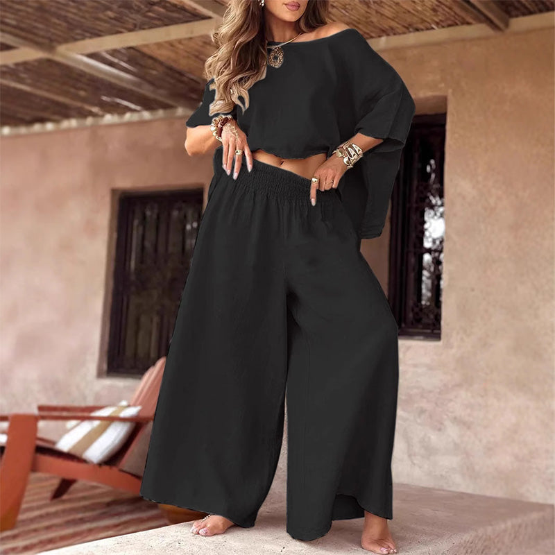 Liora | Casual Two-Piece Set – Top & Wide-Leg Pants