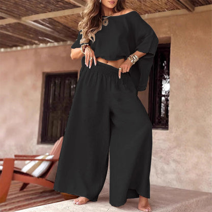 Liora | Casual Two-Piece Set – Top & Wide-Leg Pants