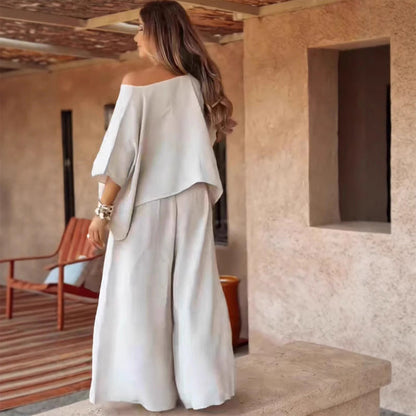 Liora | Casual Two-Piece Set – Top & Wide-Leg Pants